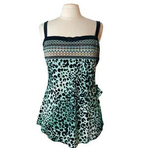 Maxine Of Hollywood Womens Swimsuit 18W Black Green Shelf Bra Remove Straps